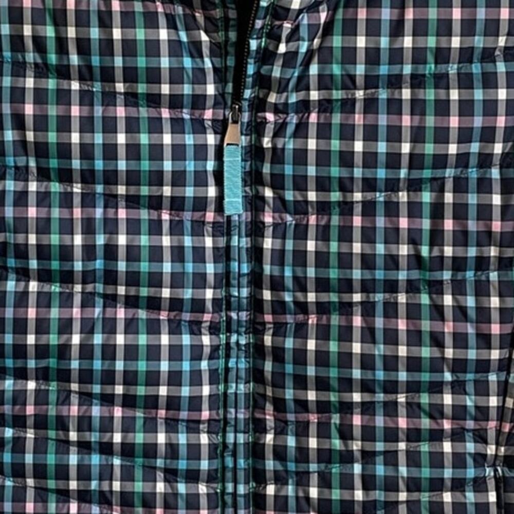 Talbots Womens M Navy Plaid Down Filled Quilted Puffer Vest Zip Pockets Preppy - Picture 7 of 13